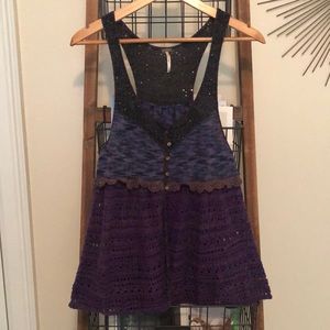Large Free People Purple Knit Tank Cardigan